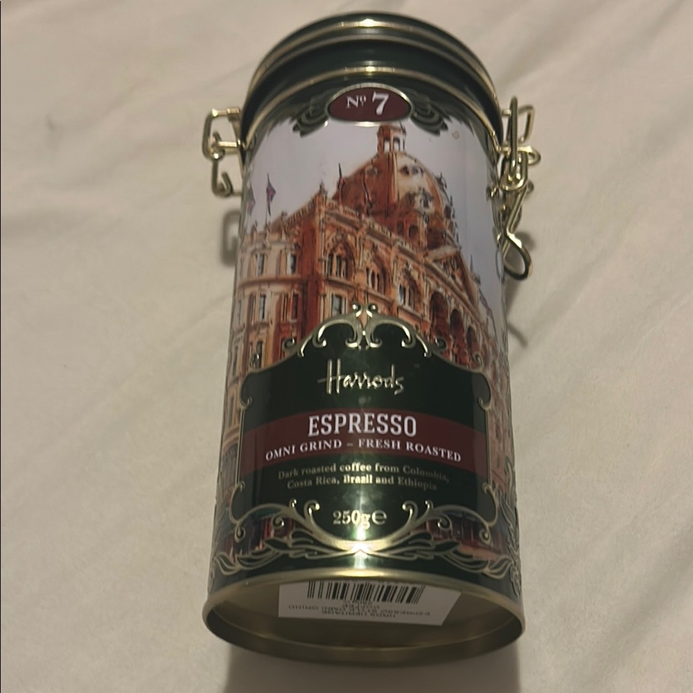 Harrods Green and Gold Coffee Canister Kitchen Accessory